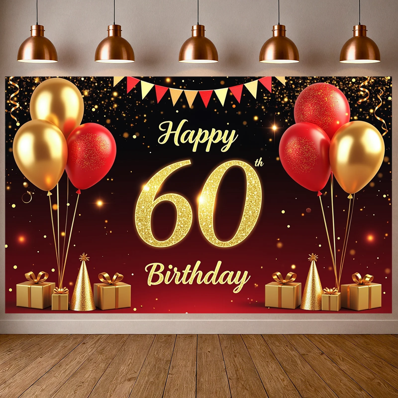 Letras doradas para decoración de fiesta de cumpleaños, telón de fondo para 60 cumpleaños, pancarta de feliz 60 cumpleaños con purpurina dorada para reuniones de amigos