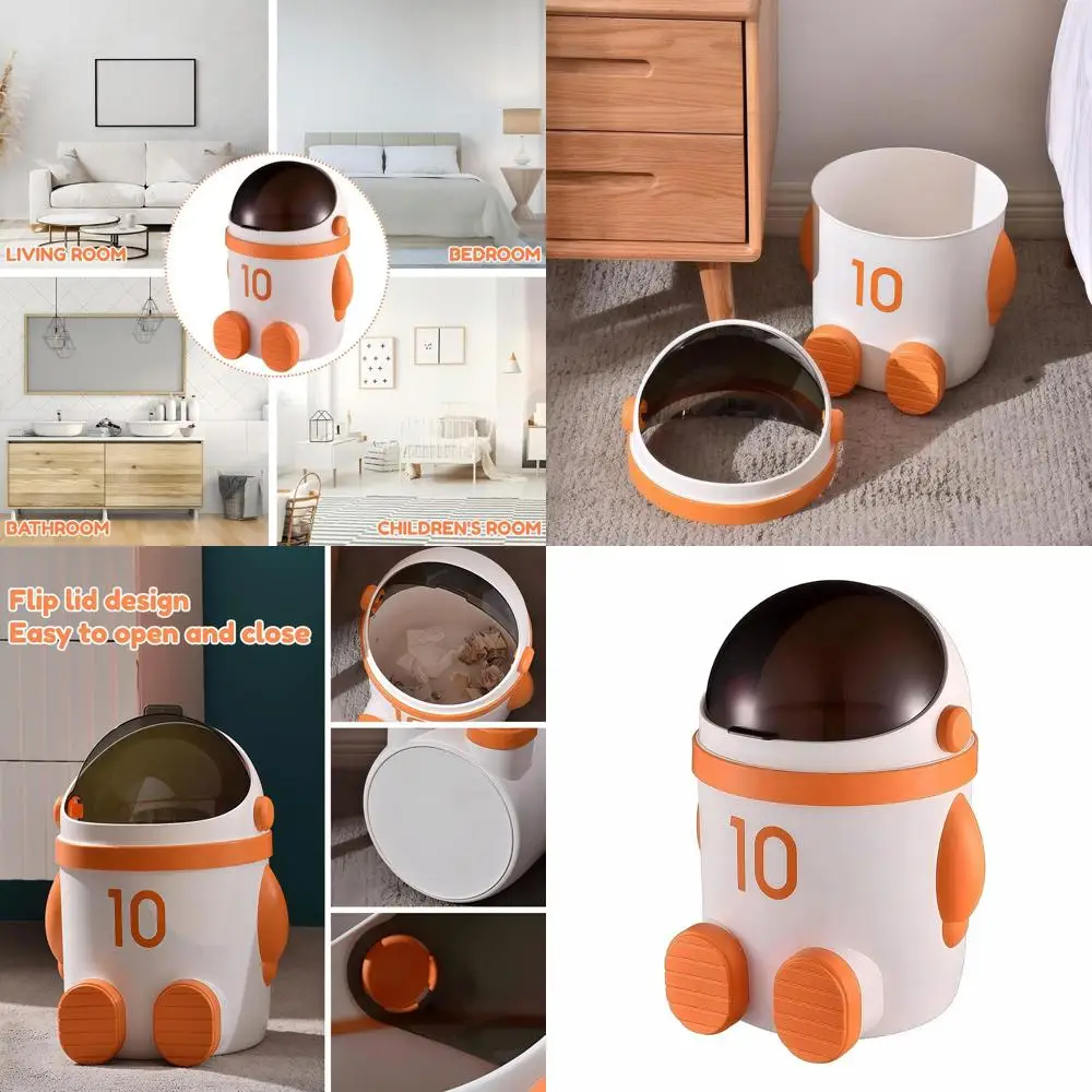 

Orange 12L Kids Bathroom Trash Bin with Lid, Cute Wastebasket for Bedrooms, Living Rooms