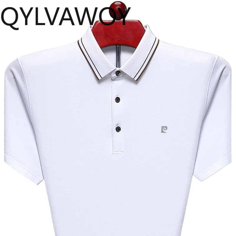 

QYLVAWOY 100%SILK Men's High-End Middle-Aged Dad's Summer Solid Color Lapel Polo Shirt Mulberry Silk Short-Sleeve T-Shirt LJ2115