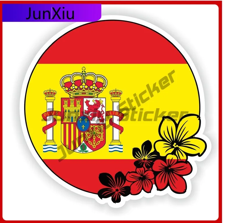 

Spain Round Flag Flower Sticker Adventure Motorcycle Stickers Pvc Accessories For Suv Decals And Graphics Sticker Car Decoration