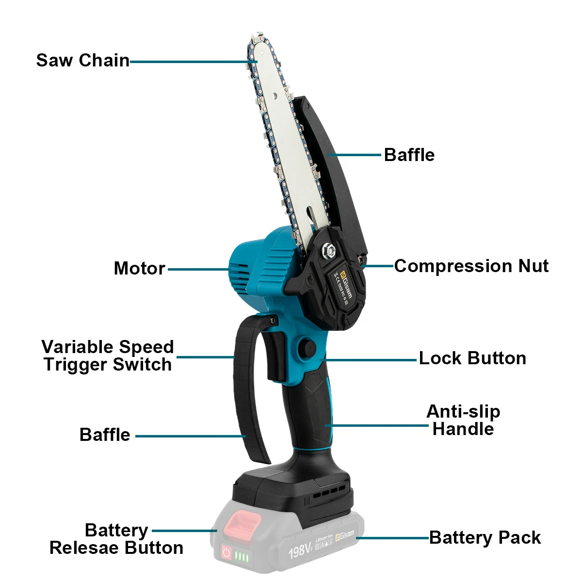 8 Inch Brushless Chain Saw Handheld Pruning Chainsaw Without Battery Woodworking Electric Saw Power Tool For Makita 18V Battery