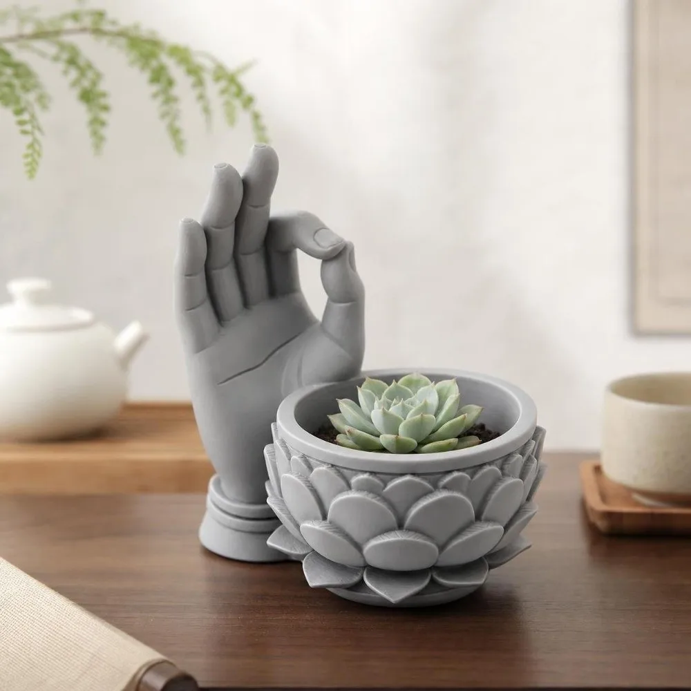3D Printed Lotus Shaped Flower Pot Creative Funny Succulent Planter Handmade Lightweight Jewelry Storage Tray Tea Table