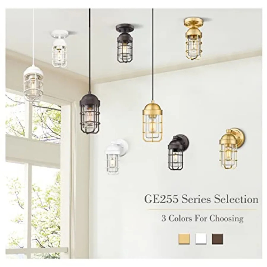 Pack Farmhouse Semi Flush Mount Ceiling Lights, Small Ceilg Lights for Porch, Clear Tempered Glass in Finish, GE55F-PK ORB