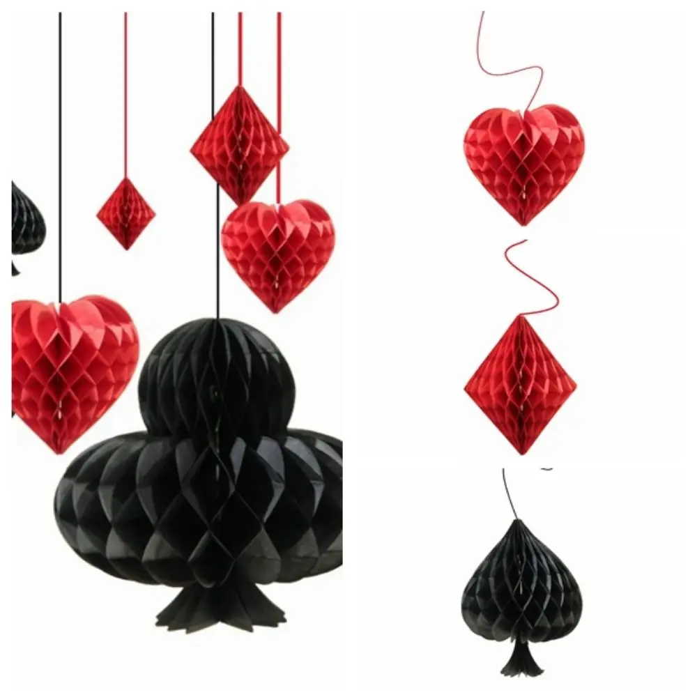 4pcs/Set Perfect Honeycomb Hanging Ornament Three-dimensional Red&black Casino Themed Pendant Paper Durable Paper - view 2