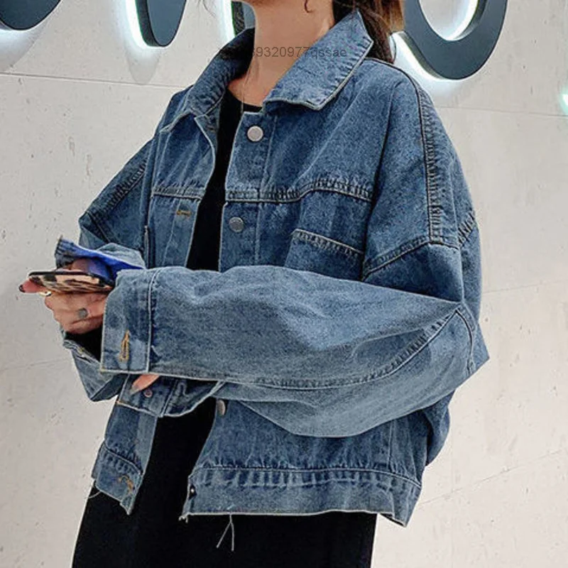 Chaquetas para mujeres mantel Denim jalanan, jaket Denim trendi gaya Korea, atasan Pasangan Harajuku longgar