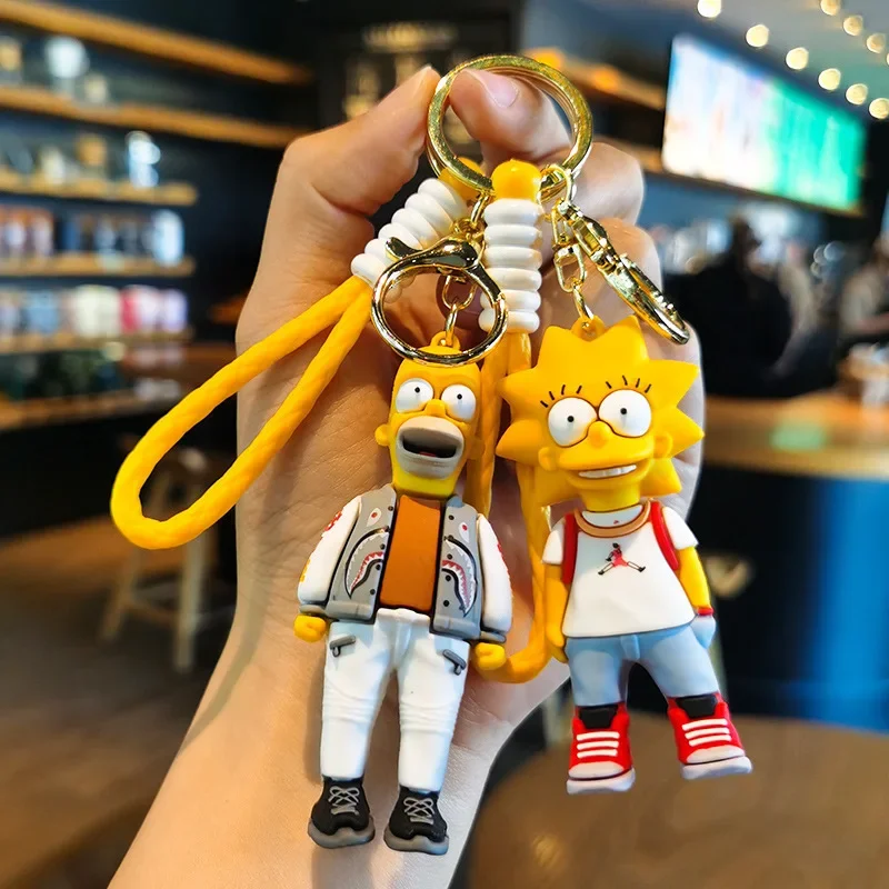 

Anime The Simpsons Keychain Kawaii Figure Toys Model Silicone Pendant Keyring Car Backpack Key Holder Accessories Gifts