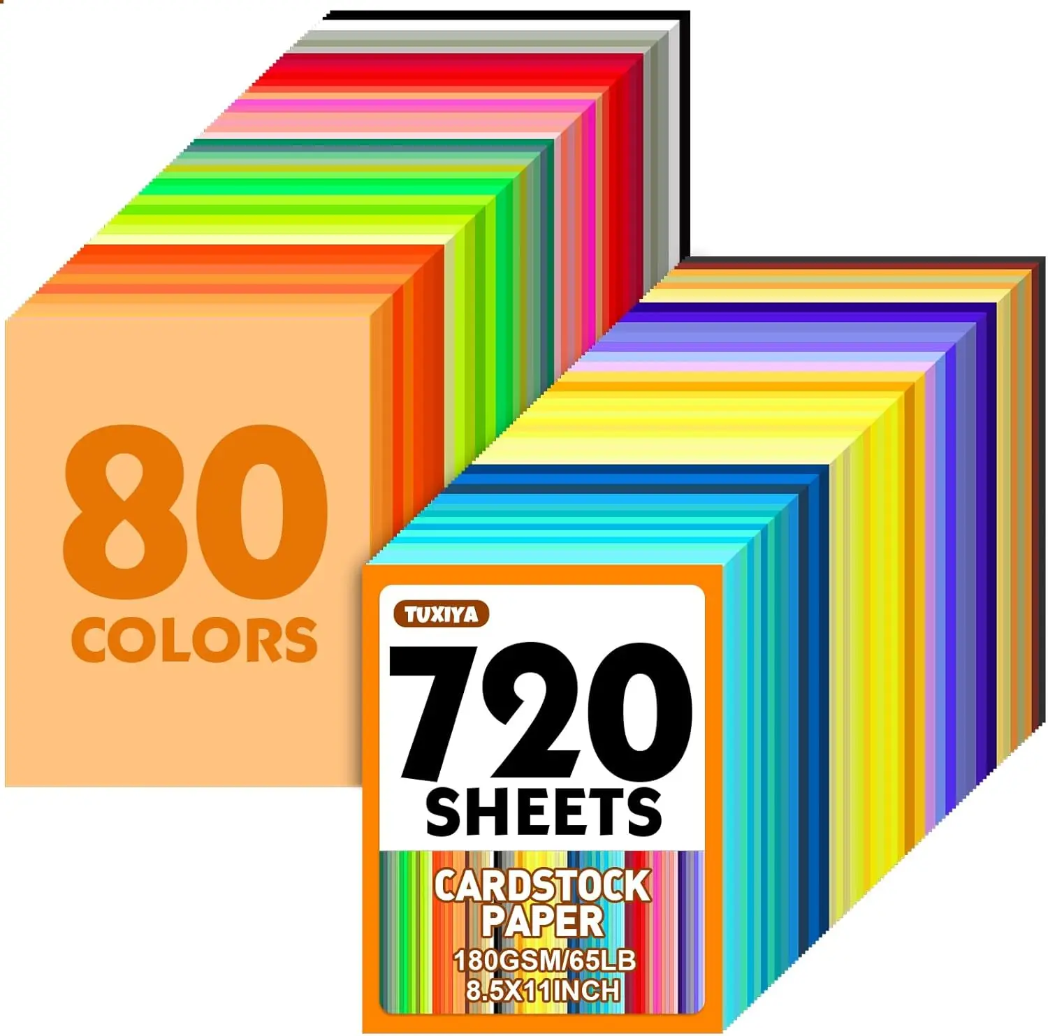 

720 Sheets Colored Cardstock 8.5x11, 80 Colors 180GSM for Crafts & Printing