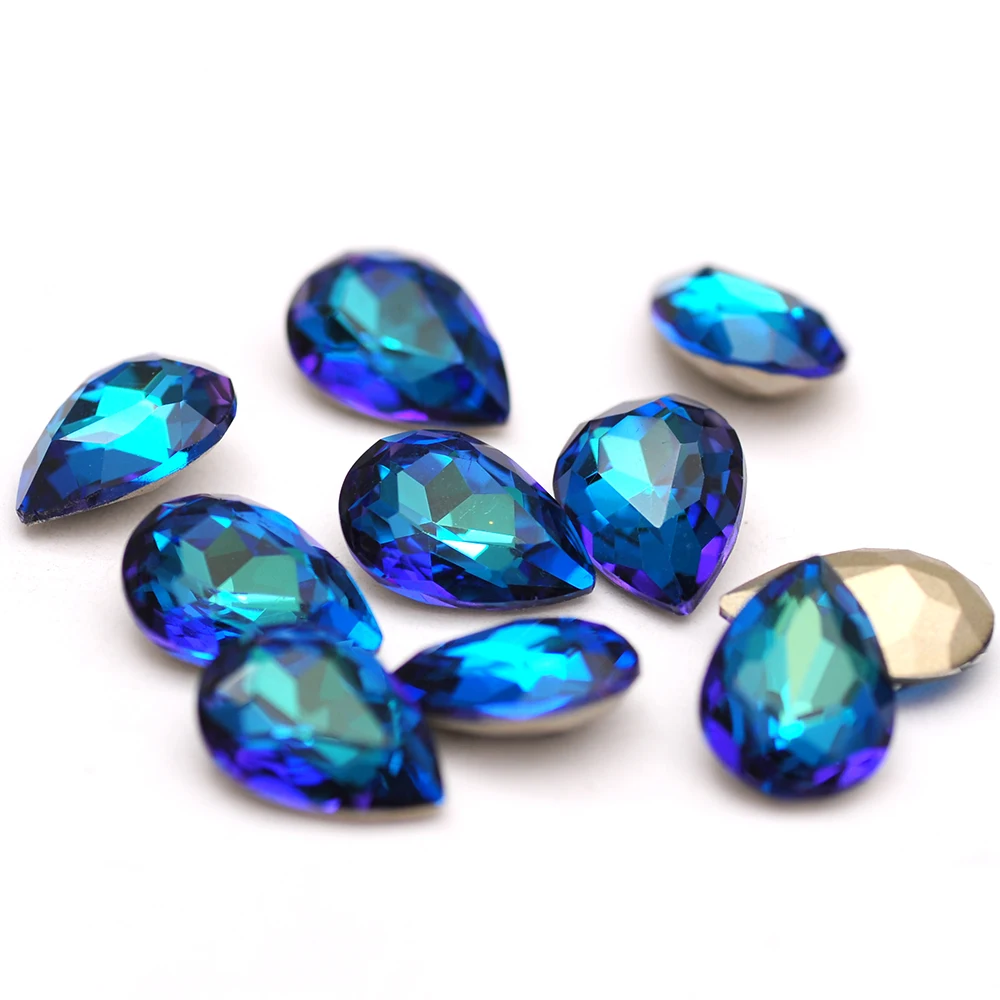 Super Colorful Pear 5A Glass Rhinestones DIY Crafts Strass Glue On Nail Art Accessories Jewels Decoration Loose Beads