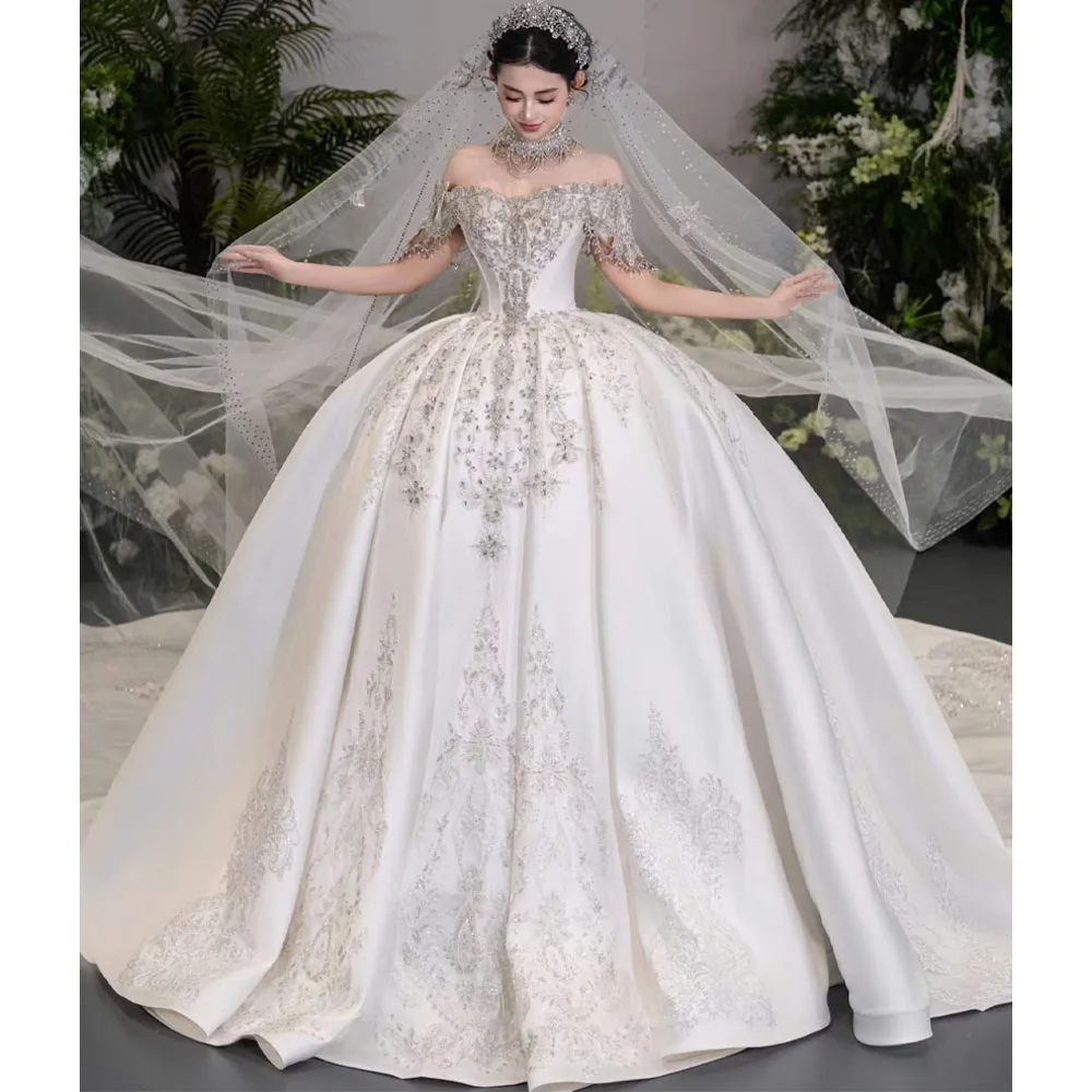 Luxury Off The Shoulder Sweetheart Wedding Dress Beaded Sequined Princess Style Customizable Elegant Bridal Gown