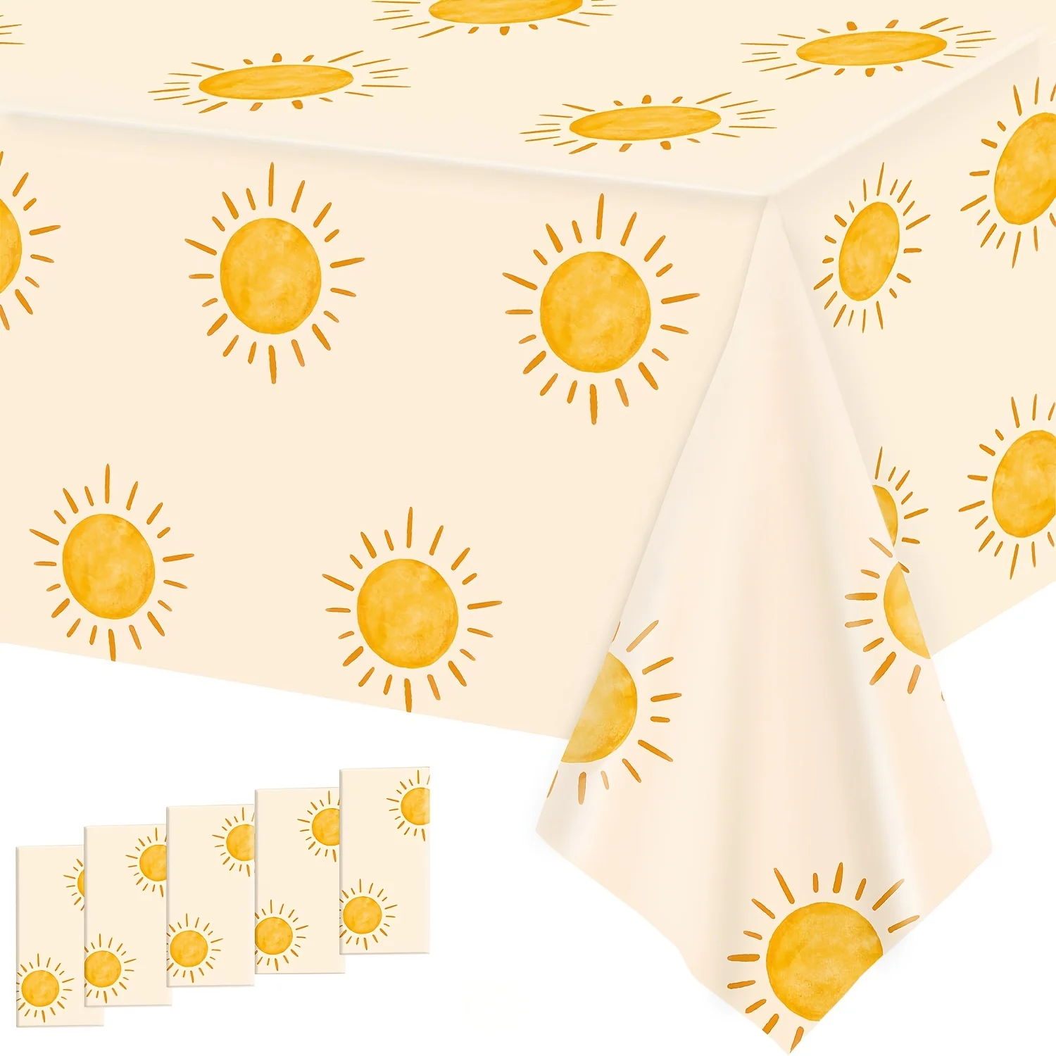 Bohemian Sun Birthday Party Tablecloth, Bohemian Hippie Sunshine Pattern Rectangular Table Cover, Sun Theme Party Decor, All Sea
