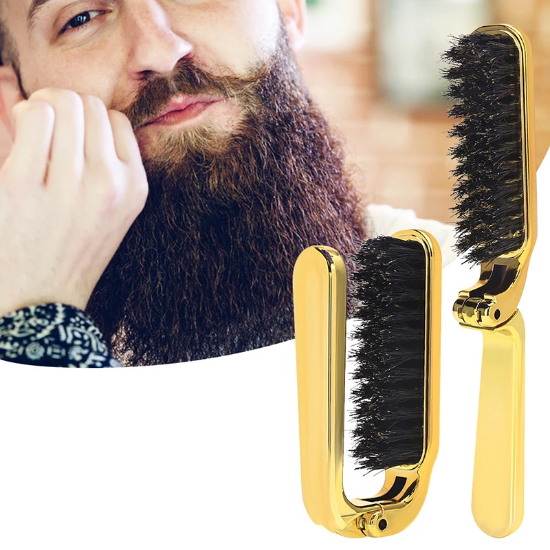 New Folding Soft Bristle Beard Brush Hairdressing Hair Styling Comb Beard Men‘s Shaving Brush Collapsible Pocket Hair Brush