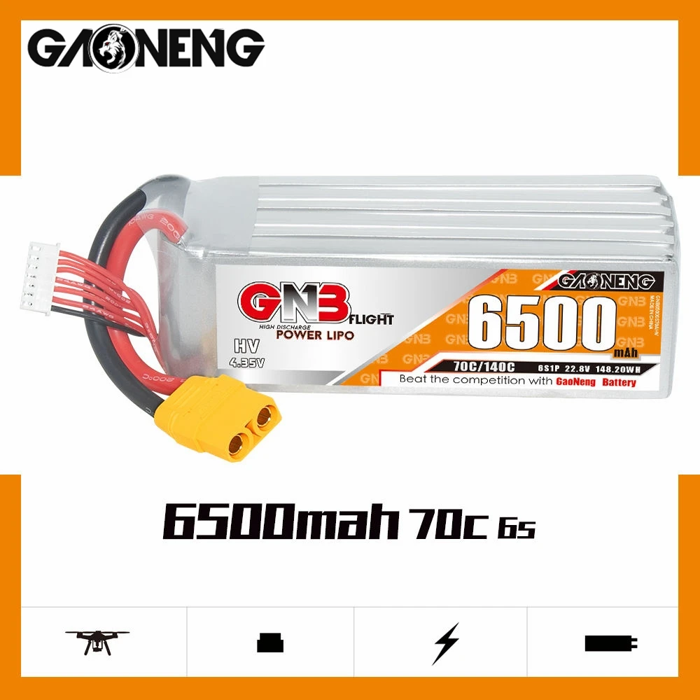 Gaoneng GNB 6500mAh 6S 22.8V 70C LiPo Battery with XT90 Plug for Fixed Wing,RC Boats