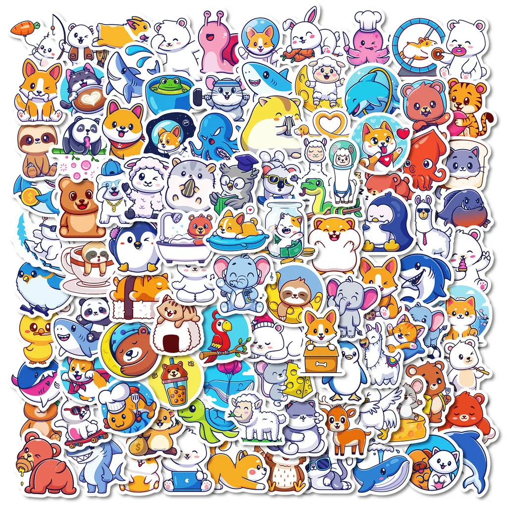 100 Stück handbemalte kleine Tiere, Haie und Bären, Corgi-Graffiti-Aufkleber für Federmäppchen, BulingBulingStickers Store