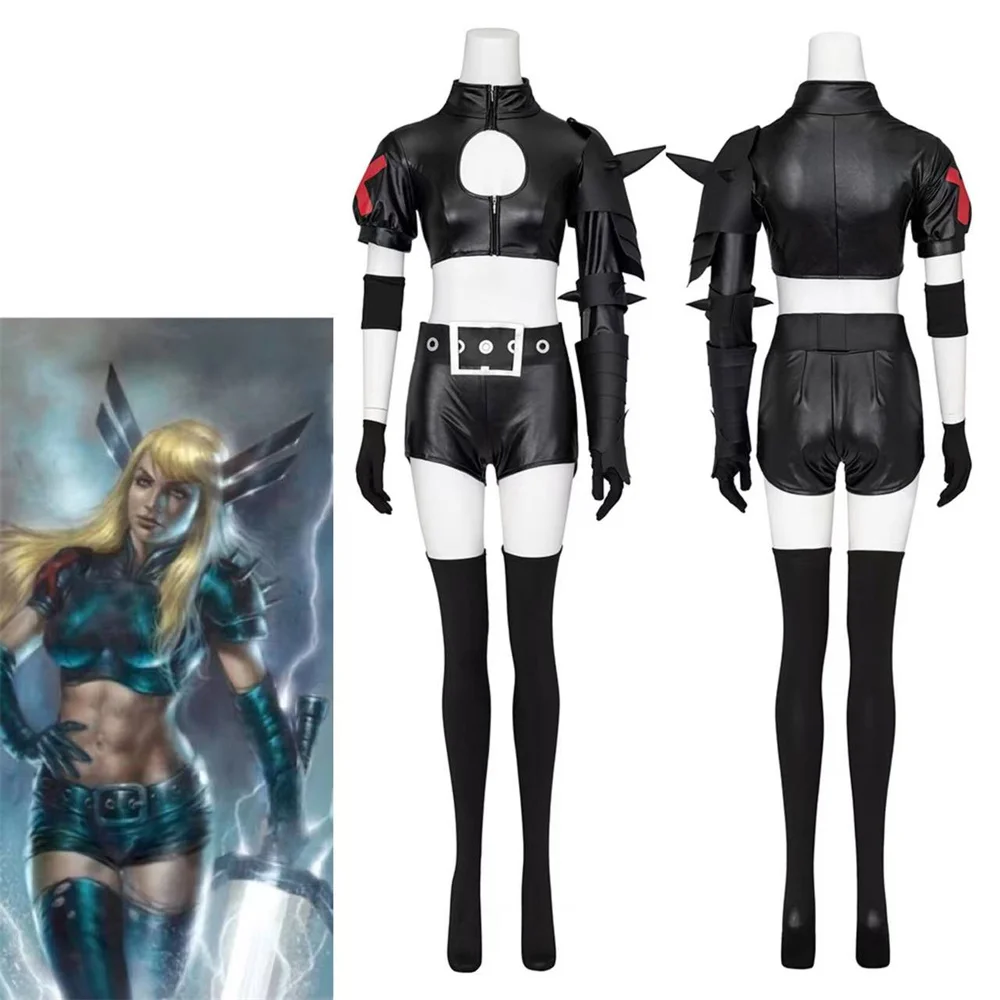 

Movie Magik Cosplay Illyana Rasputin Costume Superwomen Sexy Women Black Leather Suit Halloween Party Outfits