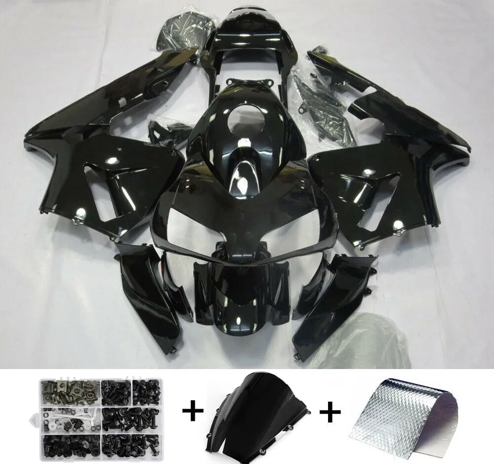 For Honda CBR600RR 2003 2004 Bright Black ABS Plastic Injection Motorcycle Fairing Kit Bodywork With Heat Shield And Bolt Box