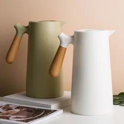 Multi Home Office Thermos 1L Double Wall Tea Coffee Hot Water Flask Kettle with Wooden Handle