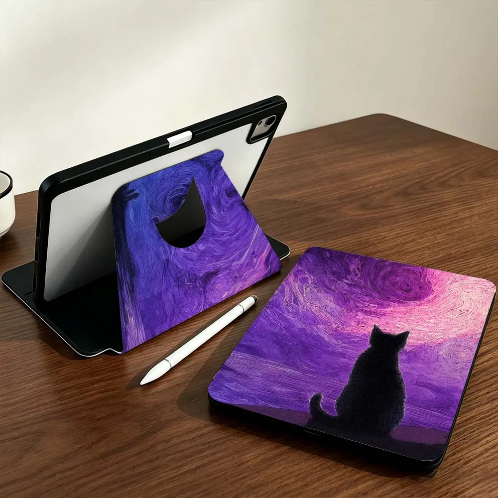 Art Oil Painting Cat For Samsung Galaxy Tab S9 S10 S11 14.6 13.1 inch FE Ultra 360° Rotation Stylus Storage Tablet Case