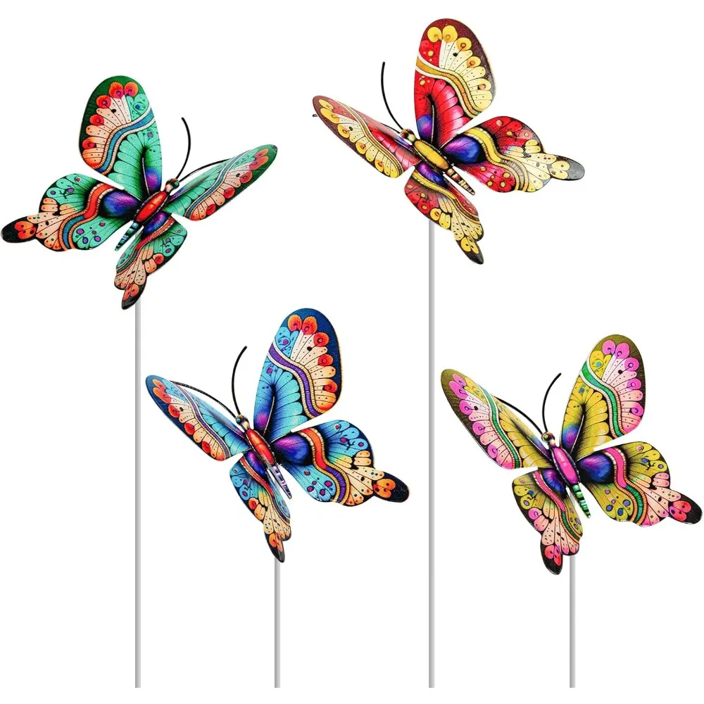 

4 шт., декор садовых кольев с бабочками, красочные украшения с бабочками, металлическое искусство двора для наружного газона, крыльца, дорожки, двора, патио P