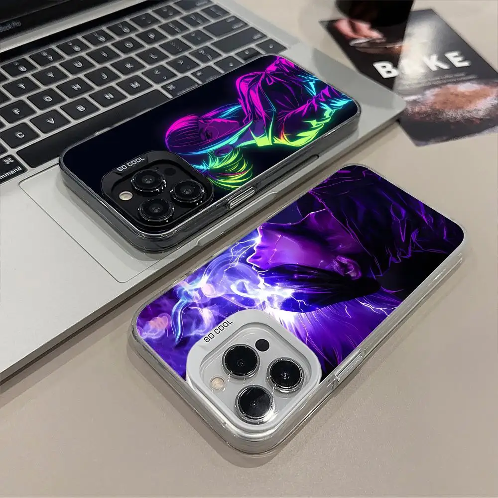Jujutsu Kaisen النيون قضية الهاتف المحمول آيفون 17 16 15 14 13 12 11 X XR XS 8 7 برو ماكس زائد غطاء ملون شفاف فاخر