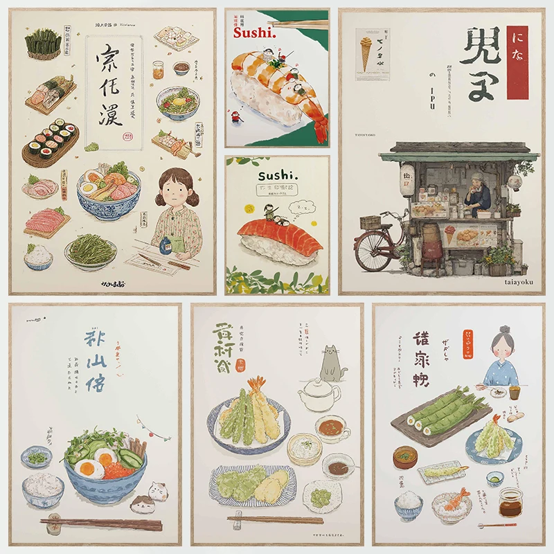 Whimsical Japan Kitchen Posters Meal Bakery Anime Style Modern Prints Canvas Painting Wall Art Pictures Home Living Room Decor