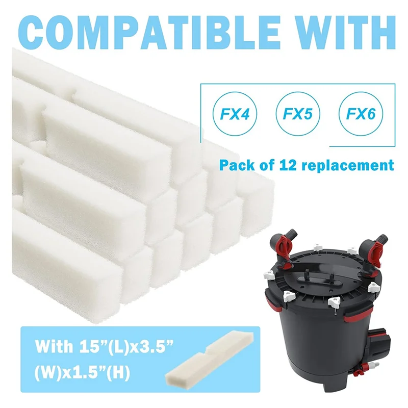 【هدية】وسادات فلتر رغوية بديلة Fx4 لمرشحات علبة Fluval FX5/FX6 - إسفنجة حيوية لحوض السمك مكونة من 12 قطعة