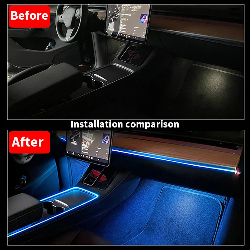 Console centrale Dashboard Neon Light Tubes per Tesla Model 3 Y 2021 2022 RGB interni Ambient LED Strip Lights Controller App