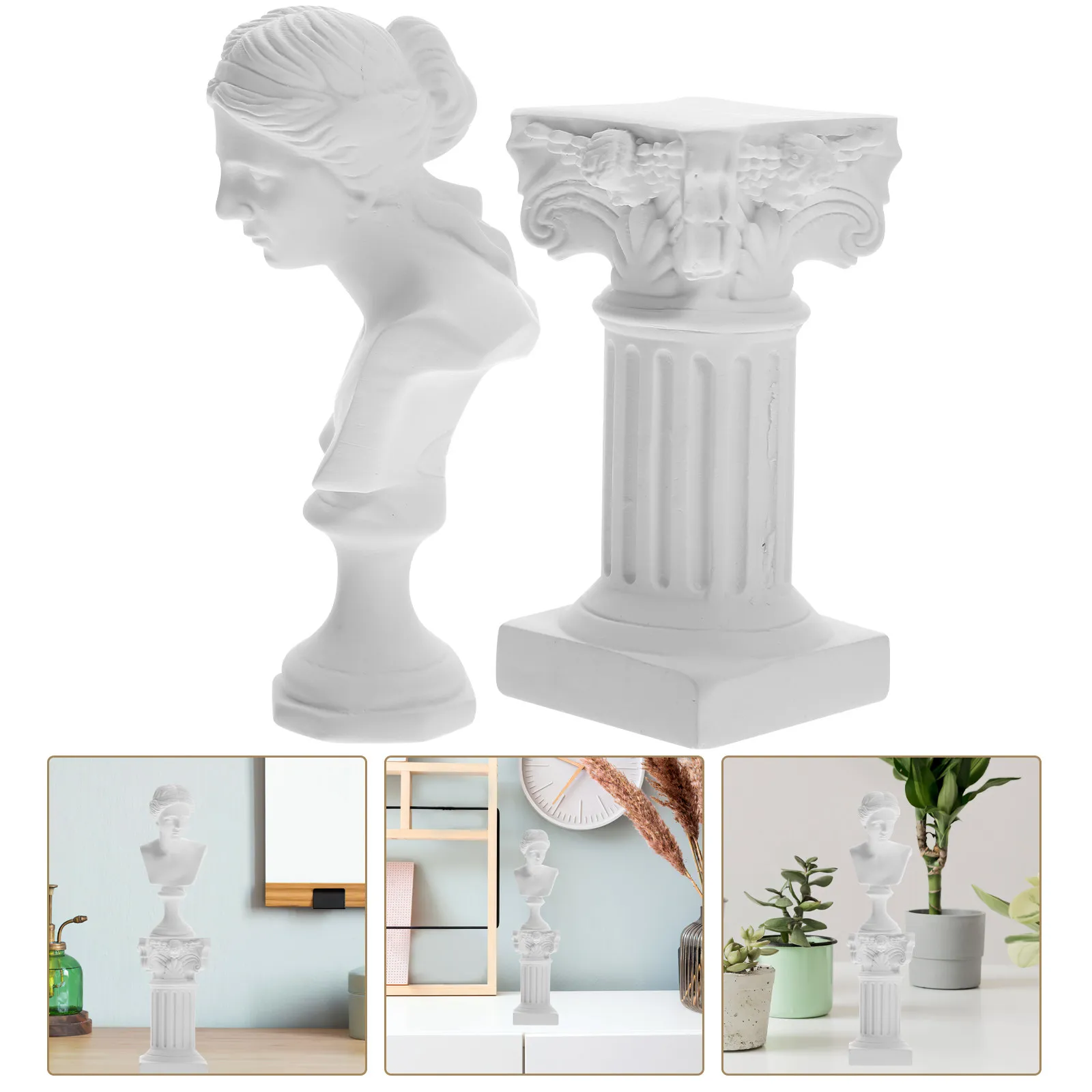 1Set Resin Roman Column Statue Character Sculpture Classic Goddess Statue Resin Decoration Office Home Garden Decoration