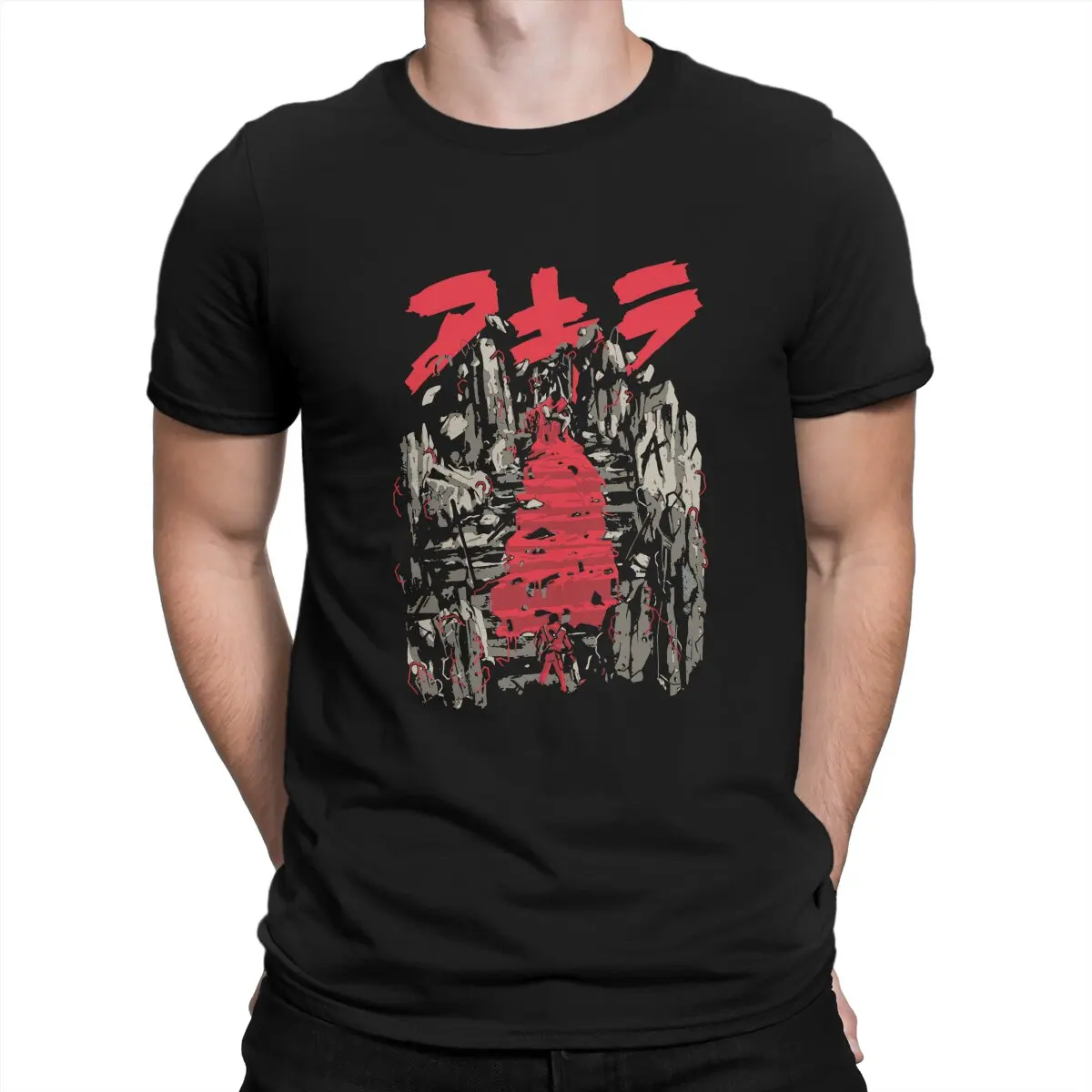 Akira Japanese City Explosion Vintage T Shirt Goth Men Tees Summer Clothing Polyester O-Neck TShirt