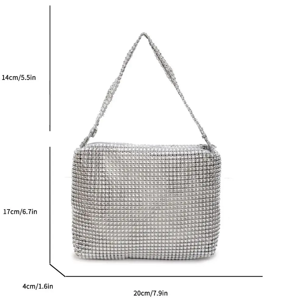 Personalità borsa con strass di grande capacità con cerniera borsa quadrata piccola lucida borsa a tracolla in tessuto blingbling da donna