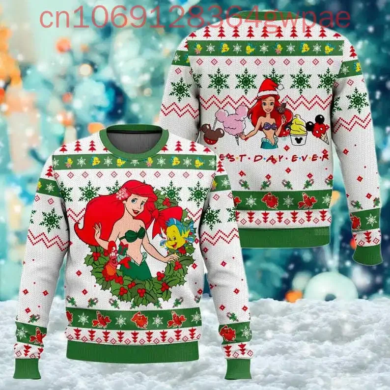 The Little Mermaid Ariel Christmas Sweater Men's Women's 3d Print Ugly Sweater Disney Casual Sweatshirt Ugly Christmas Sweater