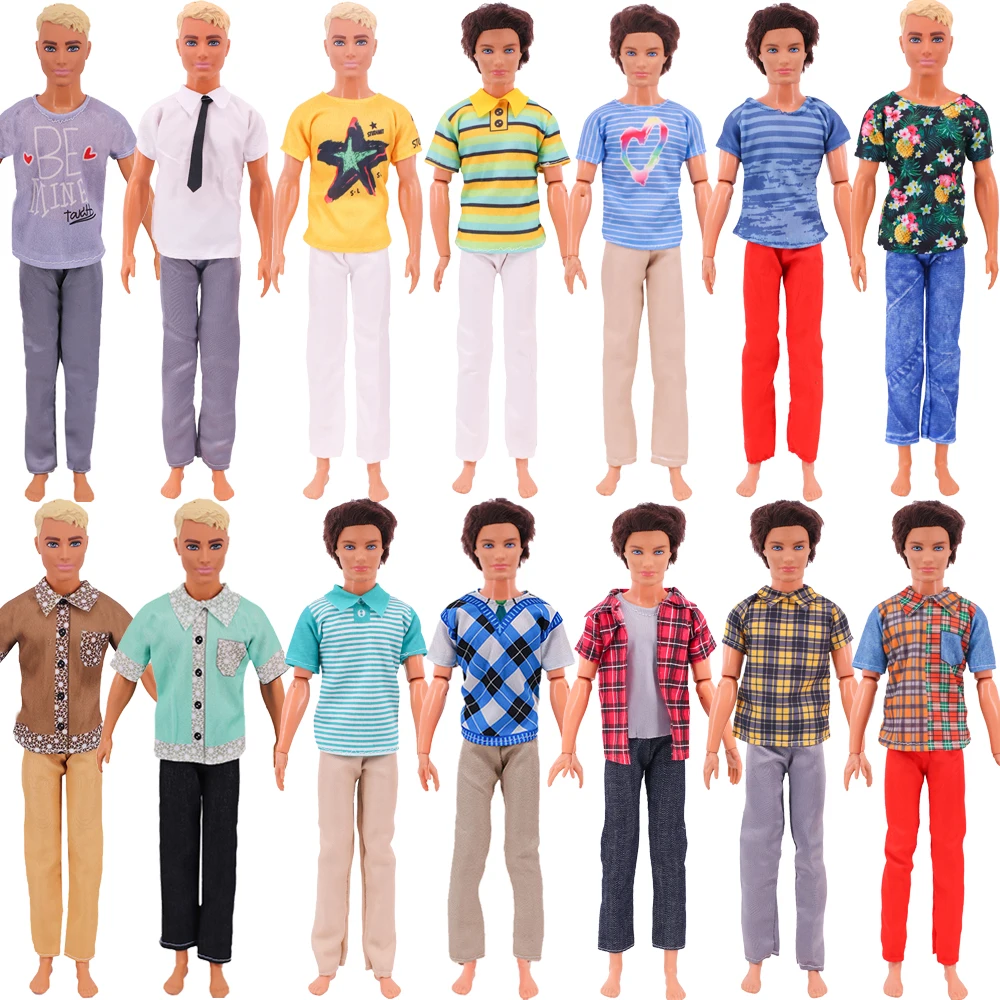 Ken Doll Clothes Round neck T-shirt /Plaid shirt+ Suit Pants Daily Wear For 11.8 Inch Doll,30 Cm Doll Toy Accessories Gift