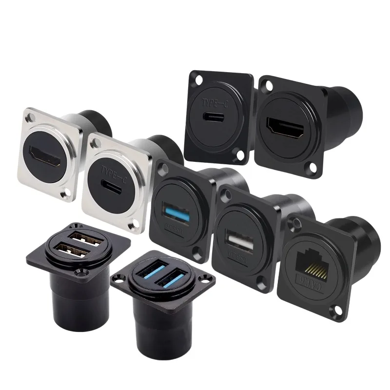 

1pc Metal Round/D Type Module RJ45 CAT6&USB 2.0/3.0&Type C&HDMI-Jack Socket Through Network Panel Mounting Electronic Connector