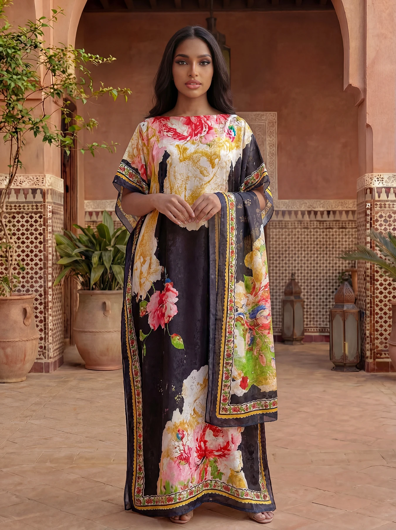 

Женская длинная шаль MOOMOO: модный дизайн с принтом, шелковая, мягкая, для летних пляжных вечеринок, свободный крой, африканская абайя