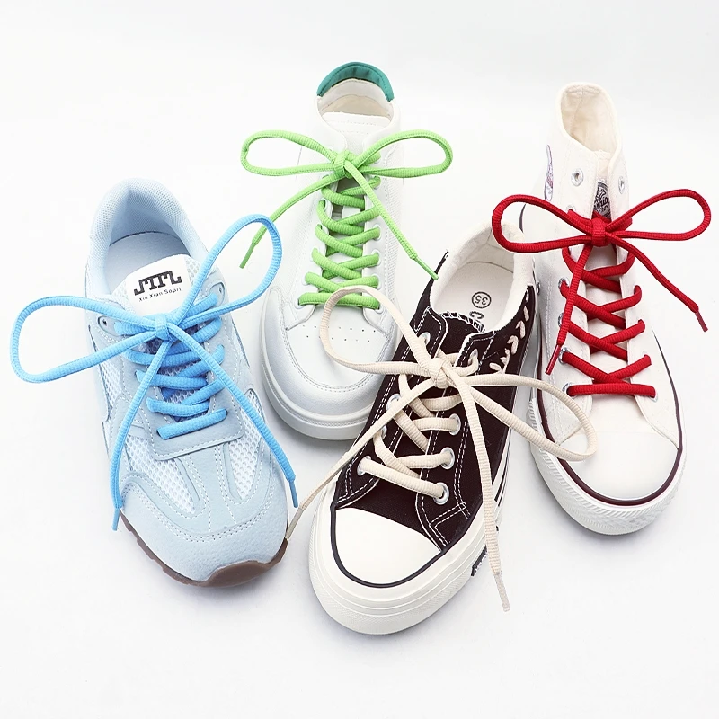 1Pair Oval Shoe Laces Half Round Athletic Shoelaces Running Sneakers Shoestrings Durable Without Fading Shoelace White Black