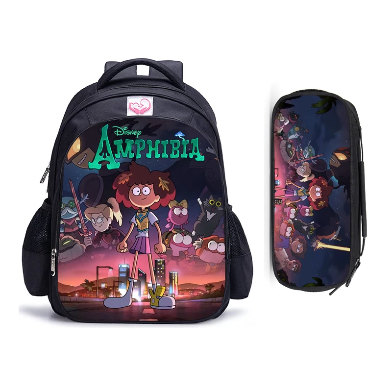 

16 Inch Cartoon Disney Amphibia Children School Bags Orthopedic Backpack Kids School Boys Girls Mochila Infantil Cartoon Bags