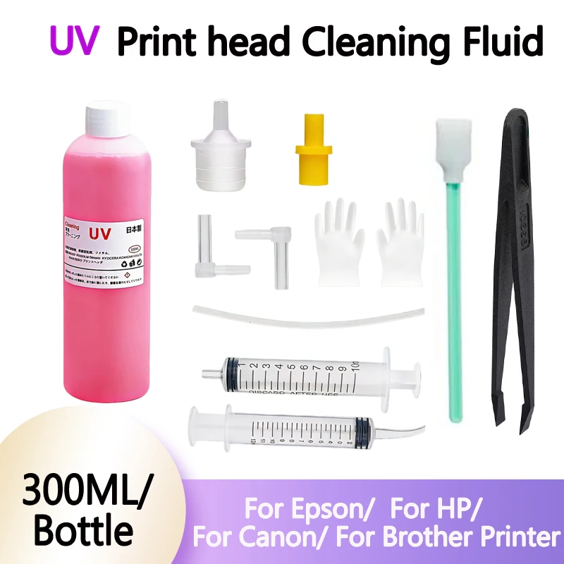 300ML UV Printhead Cleaning Fluid Solvent Cleaner Unclog Printhead Washer For Epson Canon HP Brother Print Head Nozzle Clean Kit