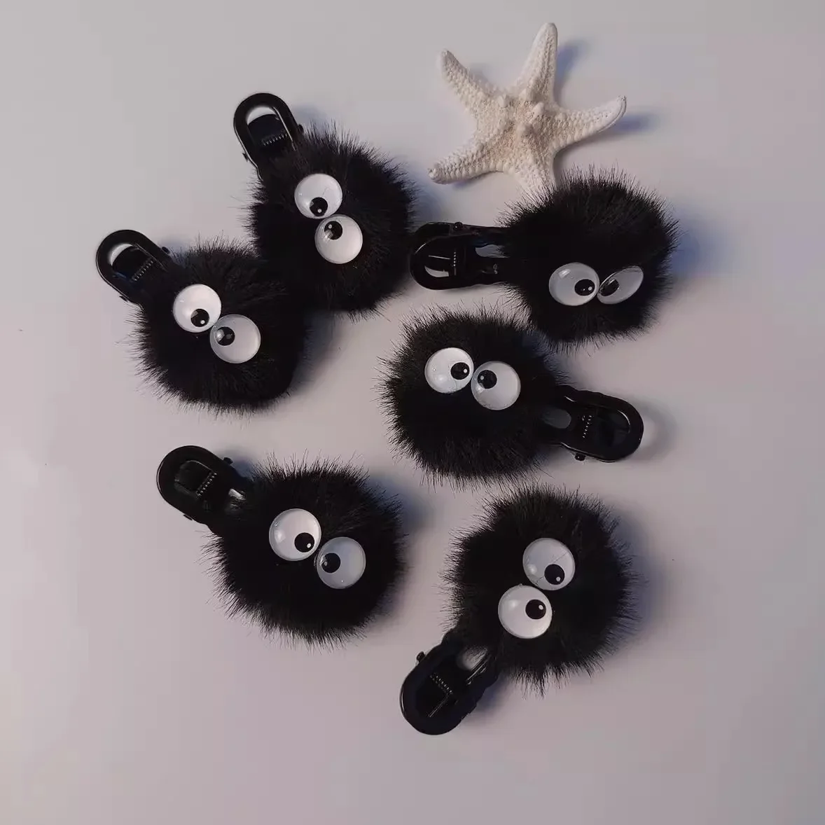 Children's Funny Duckbill Hair Clip Cross-Border Totoro Black Coal Ball Plush Hair Clip Salon Professional Girl Hair Accessories view 3