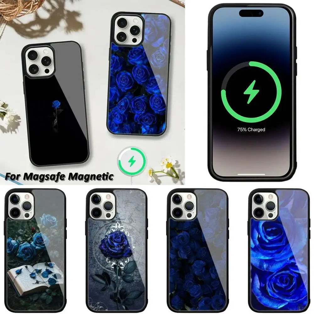 

Blue rose flower Phone Case For iPhone 16,15,14,13,12,11,Plus,Pro,Max,Mini Magsafe Magnetic Wireless Charging