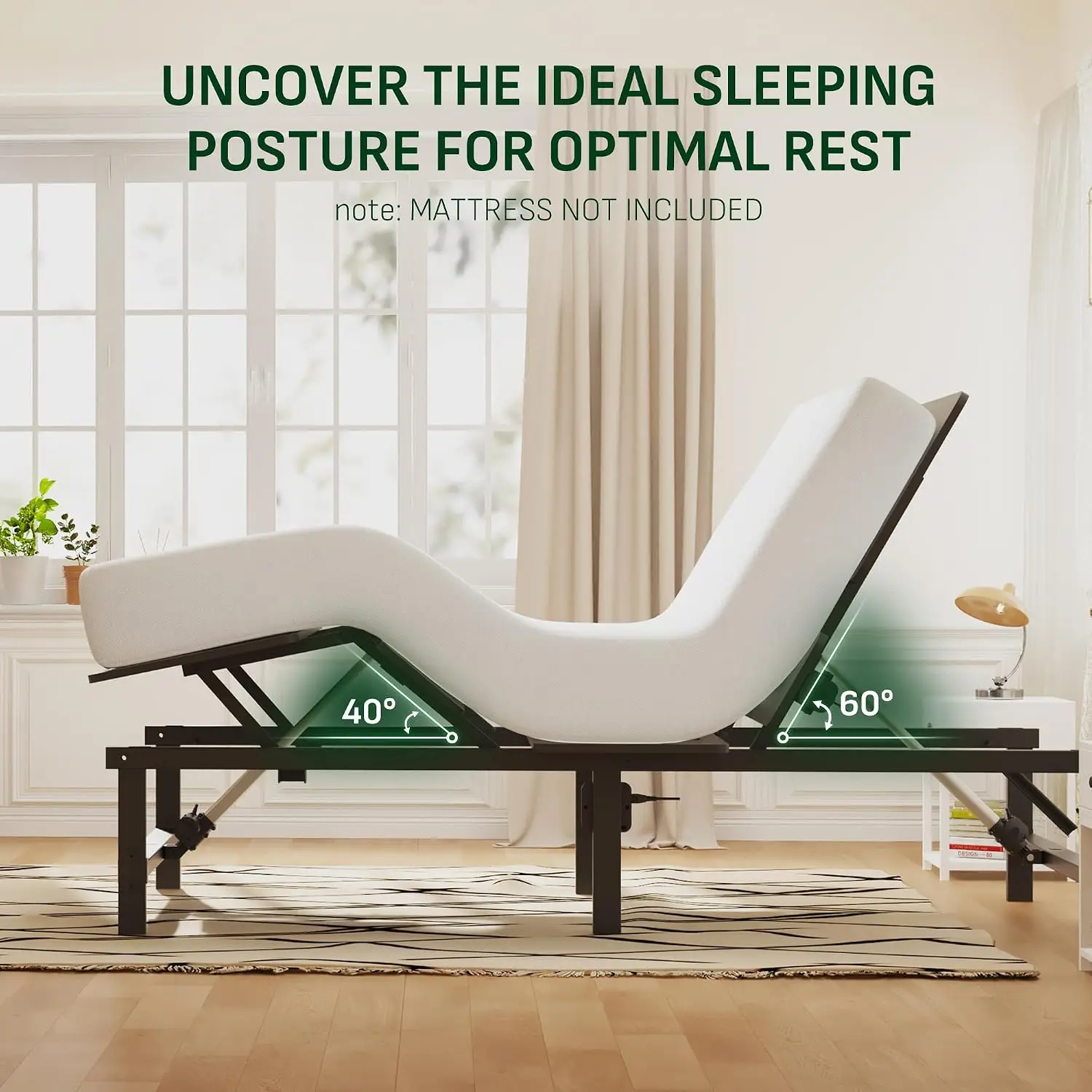 Split King Adjustable Bed Frame, Zero Gravity Incline, Wireless Remote, Memory Position, 900 Lbs Duty, USB Ports, LED Light, Ant