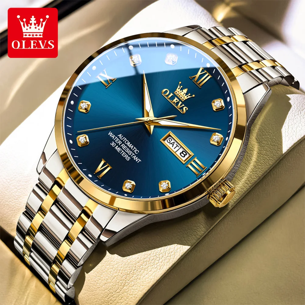 

OLEVS оригинальные роскошные часы для мужчин, автоматические механические деловые наручные часы, водонепроницаемые классические часы из нержавеющей стали, золото