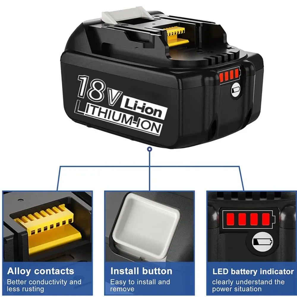 Imagem -02 - Bateria Recarregável para Ferramentas sem Fio Substituição de Íon de Lítio 100 Compatível para Makita Lxt Bl1860b Bl1860 Bl1850 Dhp482 18v
