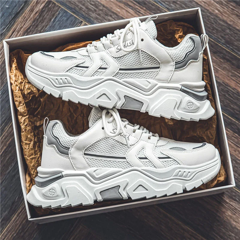 Men's shoes winter breathable 2026 new trend versatile sports and leisure thick sole height increasing white dad shoes