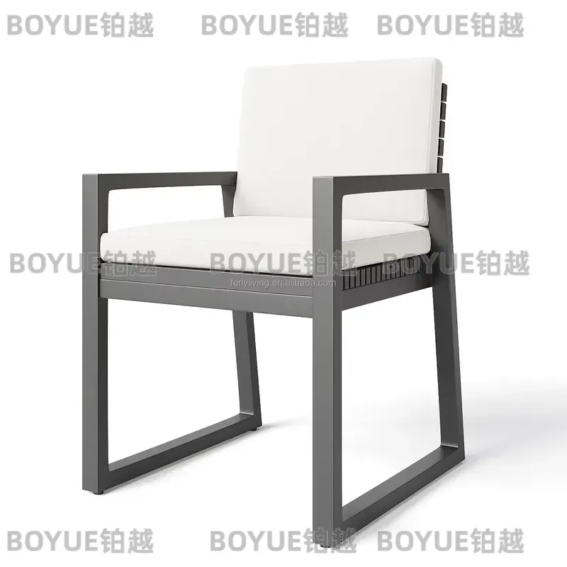 Waterproof Aluminum Outdoor Dining Chair Curved Backrest Garden Furniture with Cushion Patio Stackable Seat for Yard Deck