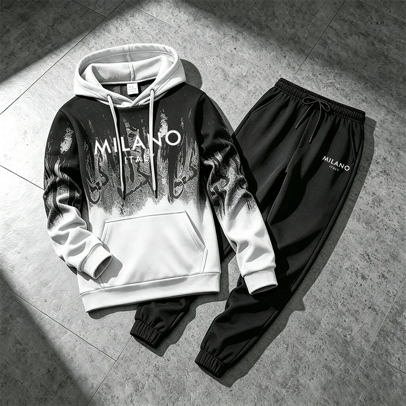 Hot Sales Men's Tracksuit Casual Splashed ink Sweatshirt Outdoors Sports Jogging Clothing 2026 Single Long Sleeves Hoodie Pants
