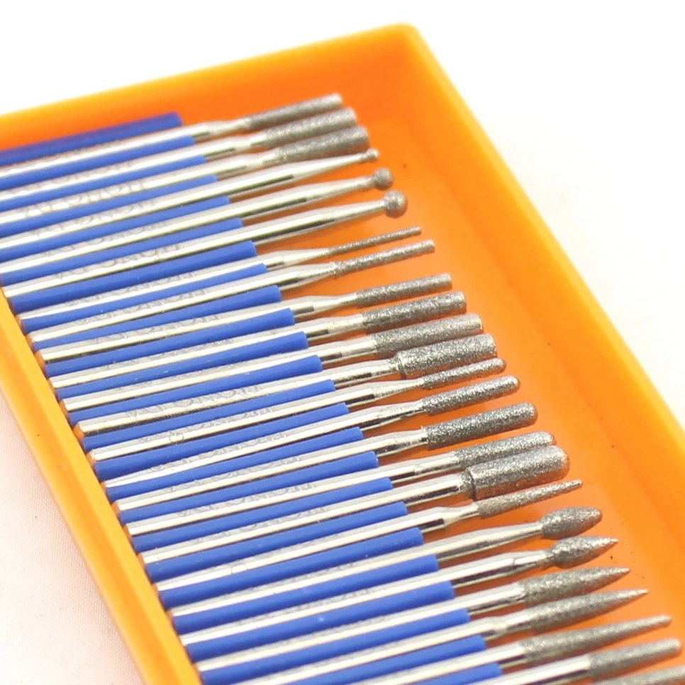 

30Pcs 2.35/3mm Shank Diamond Grinding Heads Set Coated Carving Burrs Rotary Bits for Dremel Tool Accessories Glass/Stone/Jewelry