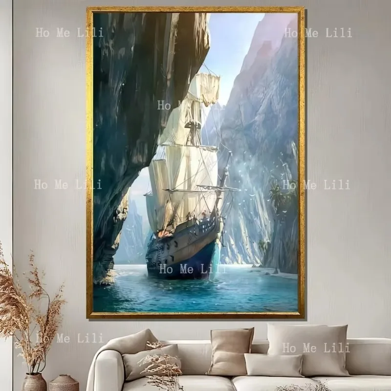 Ungerahmtes Segelschiff-Poster, Abenteuer-Wandkunstdruck, nautische Meereslandschaft auf Leinwand für Wohnzimmer, Büro oder Küstenhaus