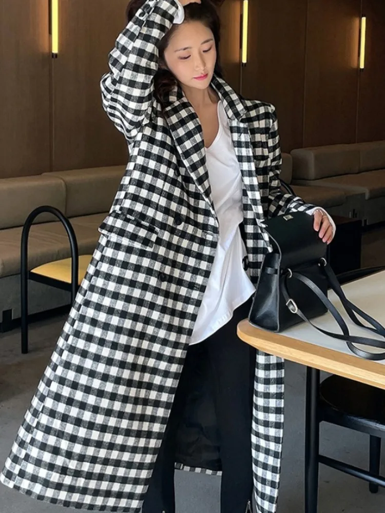 

Faionable Long Plaid Woolen Coat Women's Thiened Knee-Length Cotton Lined Outerwear Chic Autumn Winter Sle Trendy