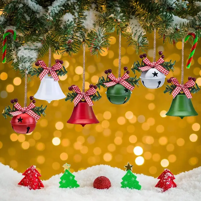 Campanas de Navidad grandes de 6 piezas, adornos colgantes de campana de gran tamaño, blanco, rojo, verde, campana de árbol de Navidad, favores de fiesta, decoración de vacaciones