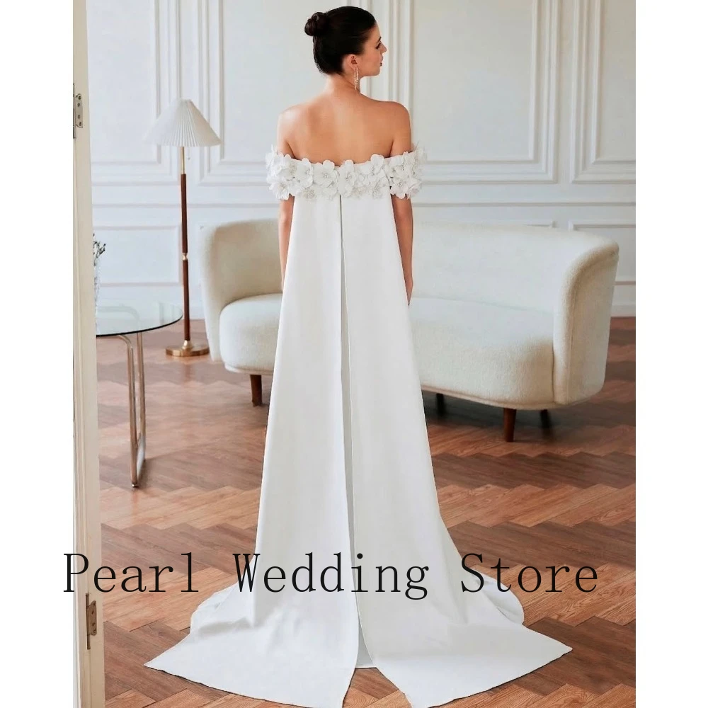 White Off-the-Shoulder Mermaid Wedding Dress 3D Floral Applique Sweetheart Neckline Ruched Bodice Cape Train Formal Bridal Gown