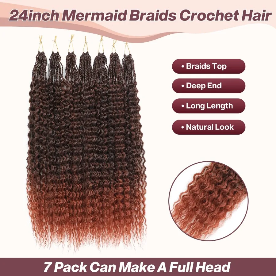 شعر كروشيه مموج عميق 24 بوصة 7 عبوات من الشعر الاصطناعي الطويل المُحلق مسبقًا للنساء ذوات البشرة السمراء مع نمط ملتف عميق وصندوق حورية البحر بوهو #2